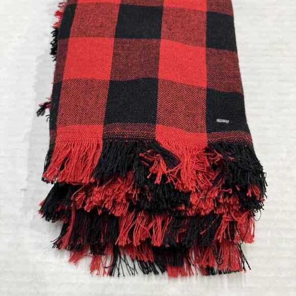 Rachel Ashwell Farmhouse Napkins Buffalo Plaid Red Black Fringe Set Of 8 Holiday - Picture 3 of 7